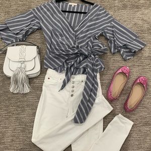 Wayf Beckett tiered bell sleeve top